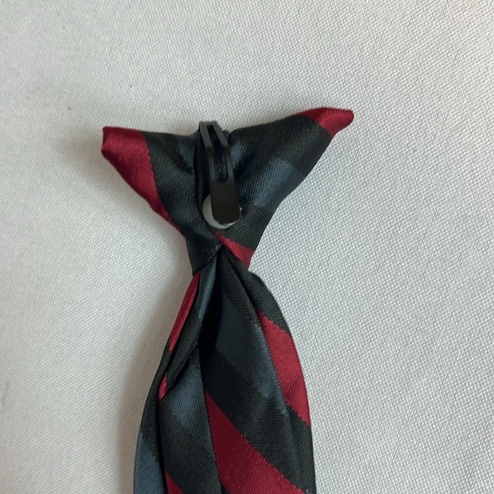 Boys Clip On Black and Red Striped Tie